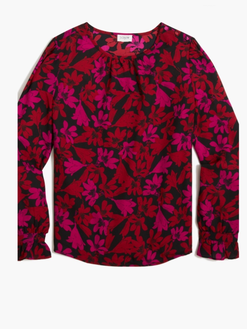 EUC J. Crew Factory Women's Long-Sleeve Floral Blouse in Red & Fuchsia